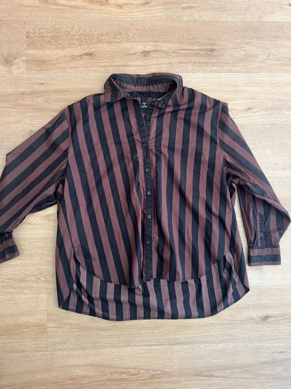 aerie Brown and Black Vertical Stripe Button-Down Shirt